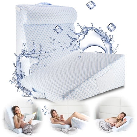 Nestl Cooling Bed Wedge Pillow with Bolster Pillow - 25" x 25" x 10" - 8-in-1 Triangle Pillow Wedge for Sleeping Acid Reflux