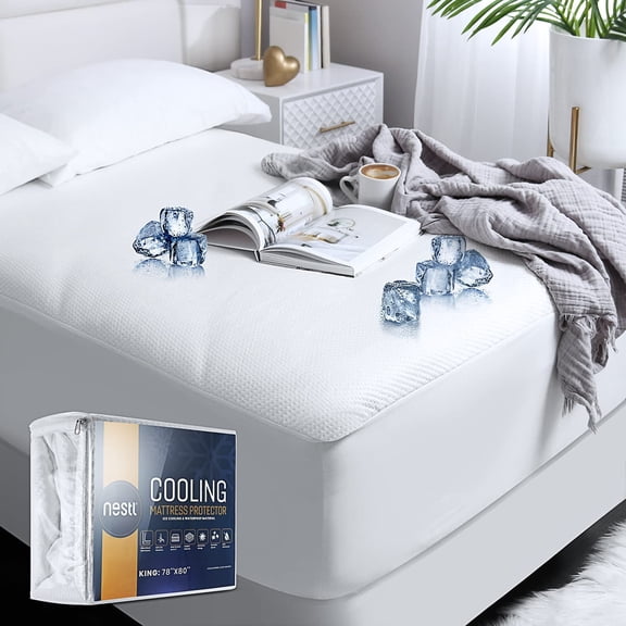Nestl Cooling Mattress Protector, Waterproof Mattress Pad, Premium Tencel Blend Fitted Mattress Cover, Extra deep Pocket with Elastic All Around