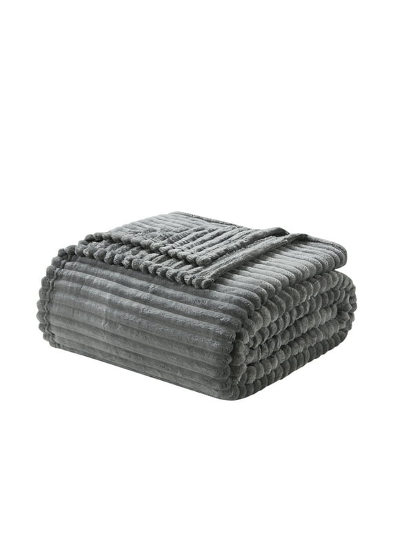 Nestl Cut Plush Fleece Blanket, Soft Lightweight Fuzzy Luxury Bed Blanket for Bed, Queen Blanket, Gray