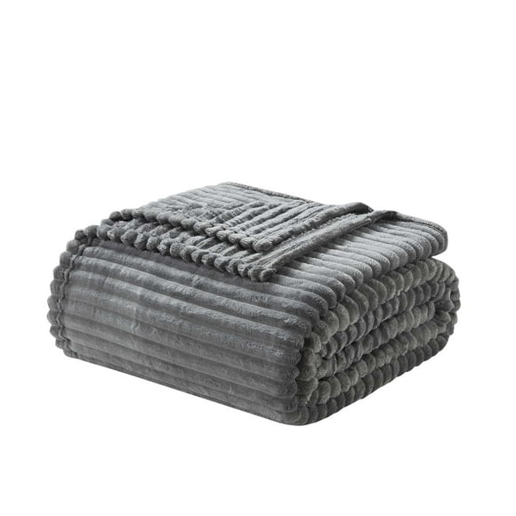 Nestl Cut Plush Fleece Blanket, Soft Lightweight Fuzzy Luxury Throw Size Bed Blankets for Bed, Throw, Gray