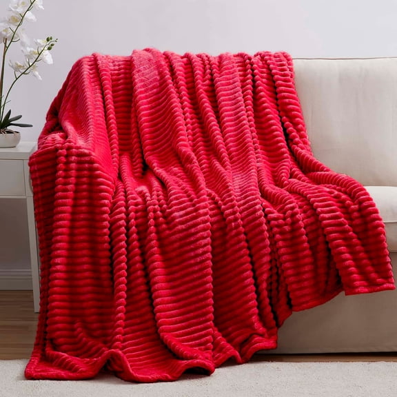 Nestl Cut Plush Fleece Blanket, Soft Lightweight Fuzzy Luxury Twin Size Bed Blankets for Bed, Twin, Cherry red