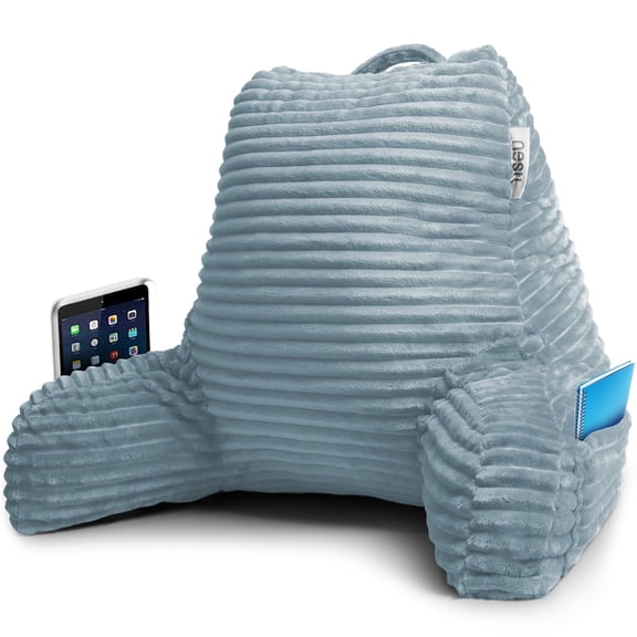 Nestl Backrest Reading Pillow, Back Support Pillow with Arms, Shredded Memory Foam Bed Rest Pillow, Stone Blue