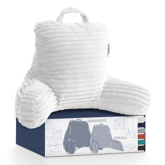 Nestl Reading Pillow for Kids & Teens, Small Backrest Pillow with Arms, Shredded Memory Foam Bed Rest Pillow, White
