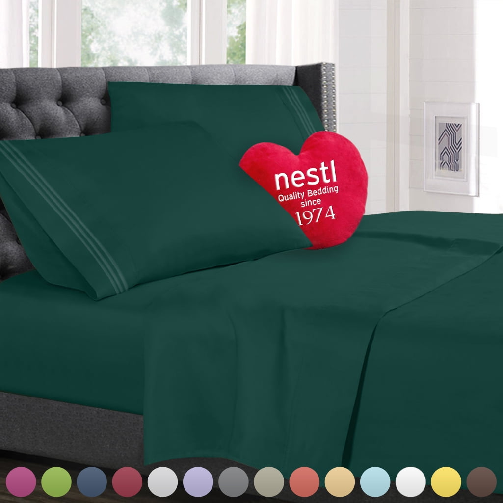 Nestl Bedding Premium 1800 Deep Pocket 4 Piece Bed Sheet Set - Hotel Luxury Double Brushed Microfiber Sheets - Wrinkle, Fade, Stain Resistant - Hypoallergenic, Full -Hunter Green
