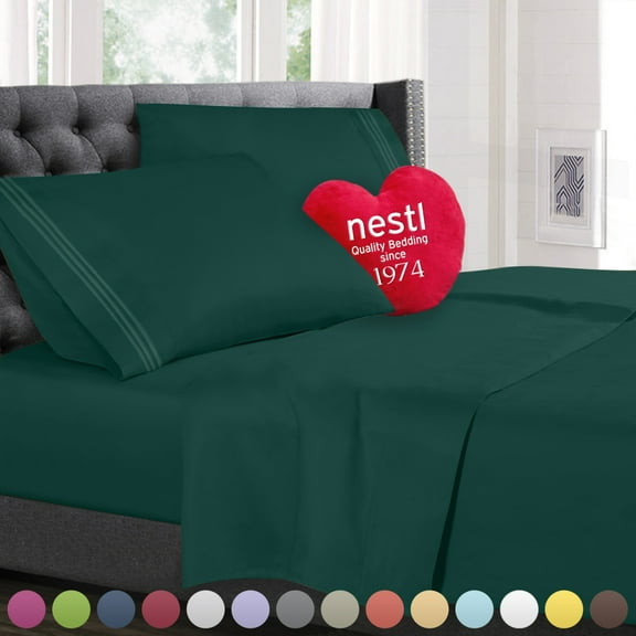 Nestl Bedding Premium 1800 Deep Pocket 4 Piece Bed Sheet Set - Hotel Luxury Double Brushed Microfiber Sheets - Wrinkle, Fade, Stain Resistant - Hypoallergenic, Full -Hunter Green