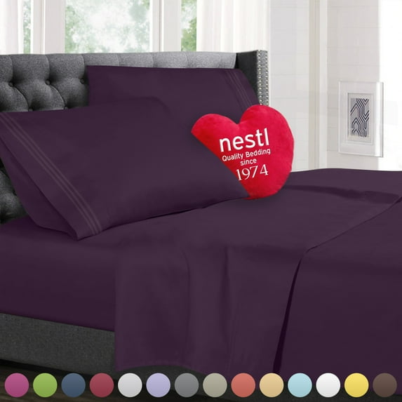 Nestl Deep Pocket Full Sheets - Full Size Bed Sheets with Fitted and Flat Sheet, Pillow Cases - Extra Soft Bedsheet Set with Deep Pockets for Full Size - Purple Eggplant