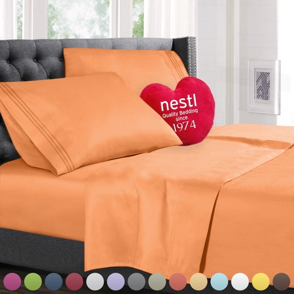 Nestl Deep Pocket Twin Sheets: Twin Size Bed Sheets with Fitted and Flat Sheet, Pillow Cases - Extra Soft Microfiber Bedsheet Set with Deep Pockets for Twin Sized Mattress - Apricot Buff Orange