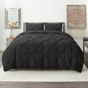 Nestl Down Alternative Comforter Set with Pillow Shams, Pinch Pleated Comforter, 3-Piece Bedding Set, Queen/Full, Black