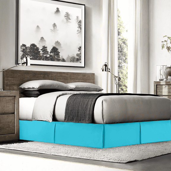 Nestl Easy Fit 14” inch Tailored Drop Pleated Microfiber Bed Skirt Dust Ruffle, Queen, Beach Blue