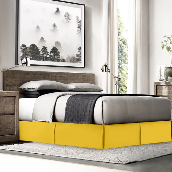 Nestl Easy Fit 14” inch Tailored Drop Pleated Microfiber Bed Skirt Dust Ruffle, Queen, Yellow