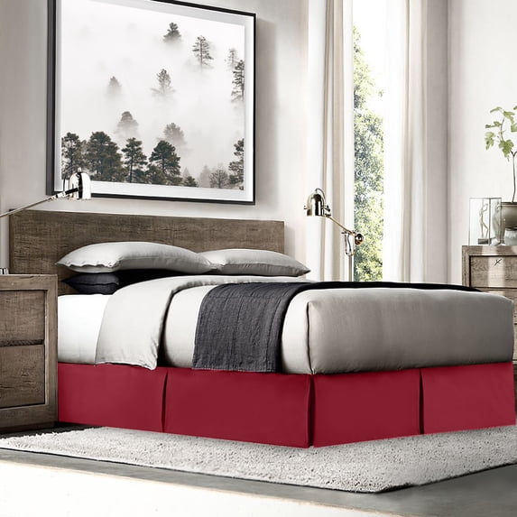 Nestl Easy Fit 14” inch Tailored Drop Pleated Microfiber Bed Skirt Dust Ruffle, Twin, Burgundy Red