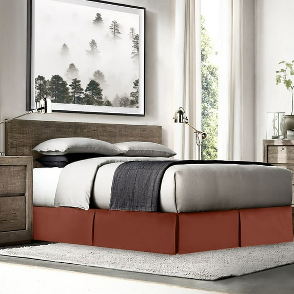 Nestl Easy Fit 14” inch Tailored Drop Pleated Microfiber Bed Skirt Dust Ruffle, Twin XL, Rust Orange