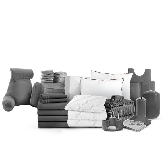 Nestl Essential College Dorm Bedding Bed in a Bag Comforter Set, 36PC Dorm Twin Bedding Sets, White