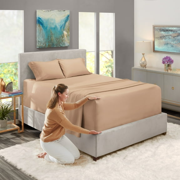 Nestl Extra Deep Pocket 3-Piece Bed Sheets Set , 18"-24" Super Deep Fitted Sheet, Taupe