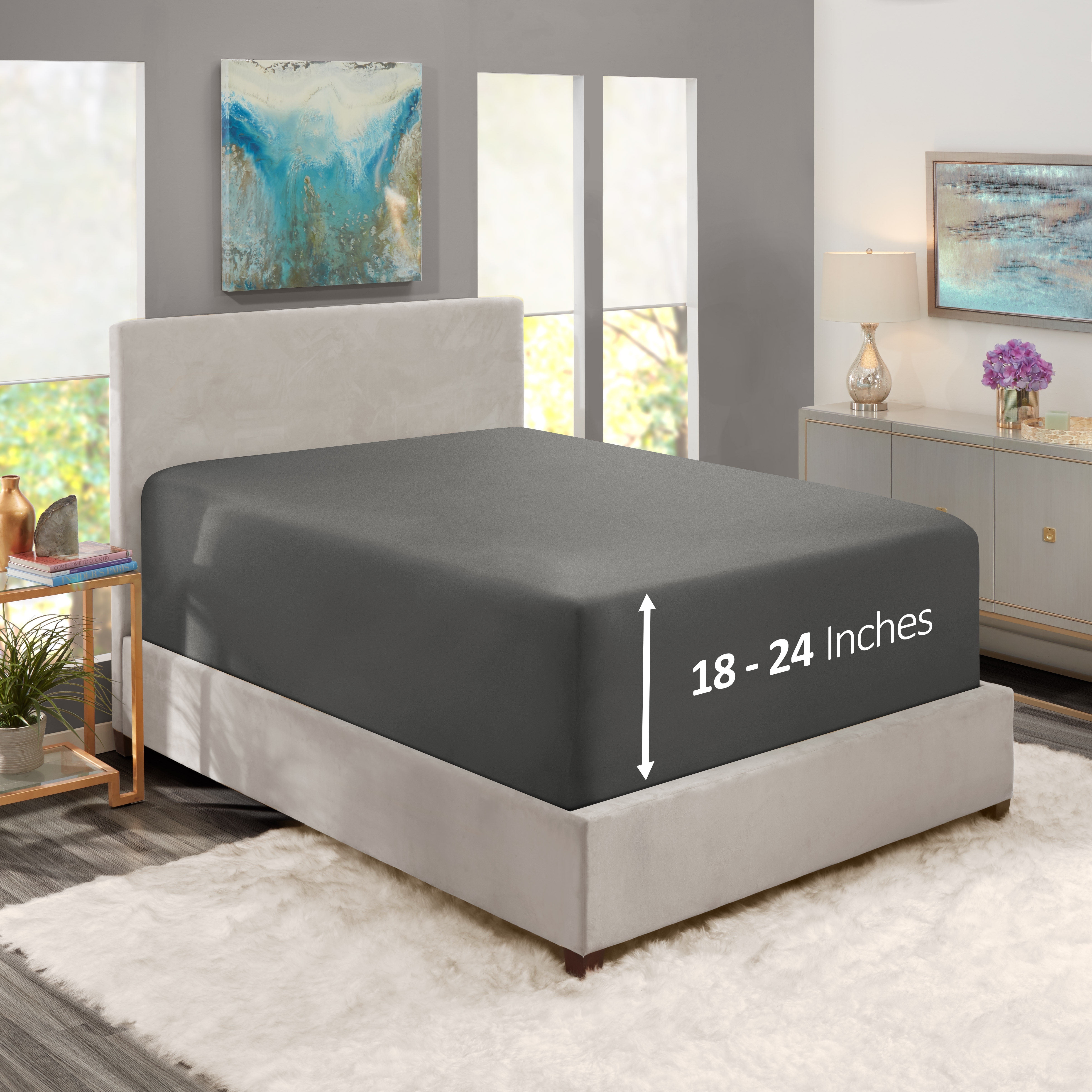 LammaLoe Extra Deep Pocket Queen Fitted Sheet Only, Fits 18" to 24" Mattress, Soft Microfiber Fitted Bed Sheet, Charcoal Gray