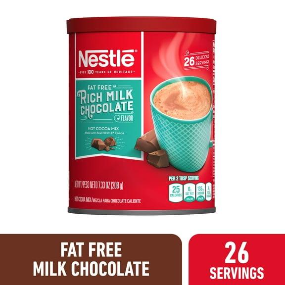 Nestle Fat Free Rich Milk Chocolate Hot Cocoa Mix Powder, 7.33 oz Can