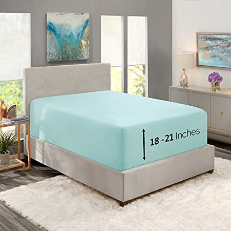 Nestl Fitted Sheets Queen Size – Premium 1800 Microfiber Fitted Bed Sheets 18-23" Deep Pocket Hypoallergenic and Fade Resistant (Aqua Light Blue)