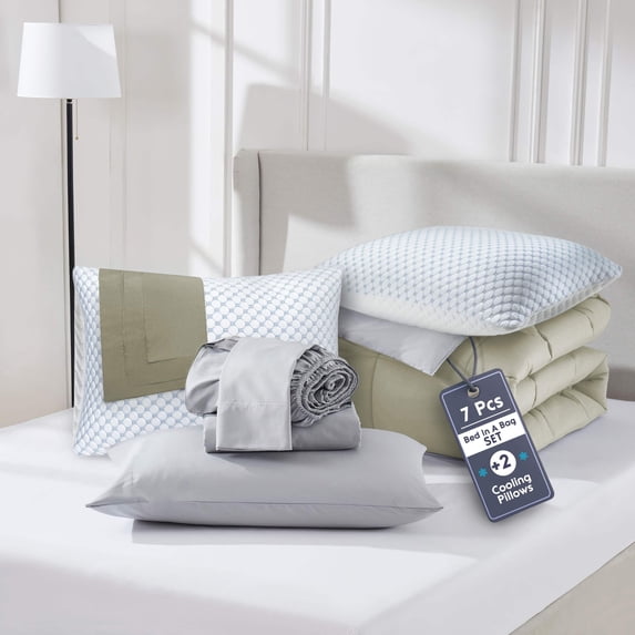 LammaLoe Full Size Comforter Set 9 Piece Reversible Comforter Set Full Bed in a Bag Full All Season, Full Bed In A Bag With 2 Memory Foam Pillows 