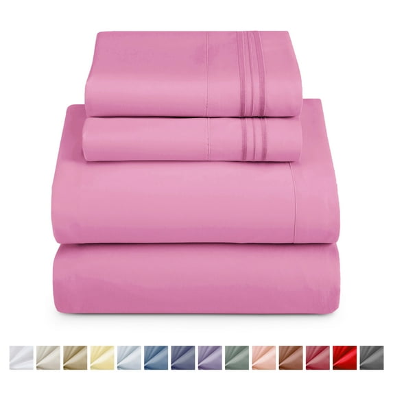 Nestl Full Size Sheet Sets, 1800 Series Deep Pocket 4 Piece, Luxury Soft Microfiber Bed Sheet Sets, LIGHT PINK