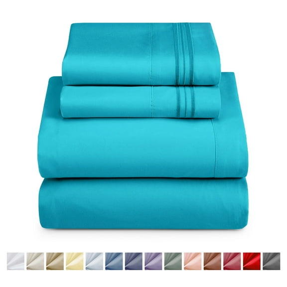 Nestl Full Size Sheet Sets, 1800 Series Deep Pocket 4 Piece, Luxury Soft Microfiber Bed Sheet Sets, TEAL BLUE