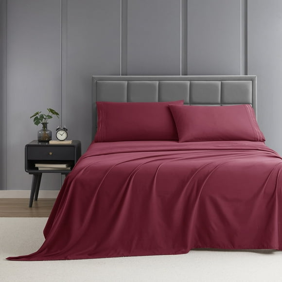Nestl Full Size Sheets Set, 1800 Series Deep Pocket 4 Piece, Luxury Soft Microfiber Bed Sheets Set, Burgundy Red