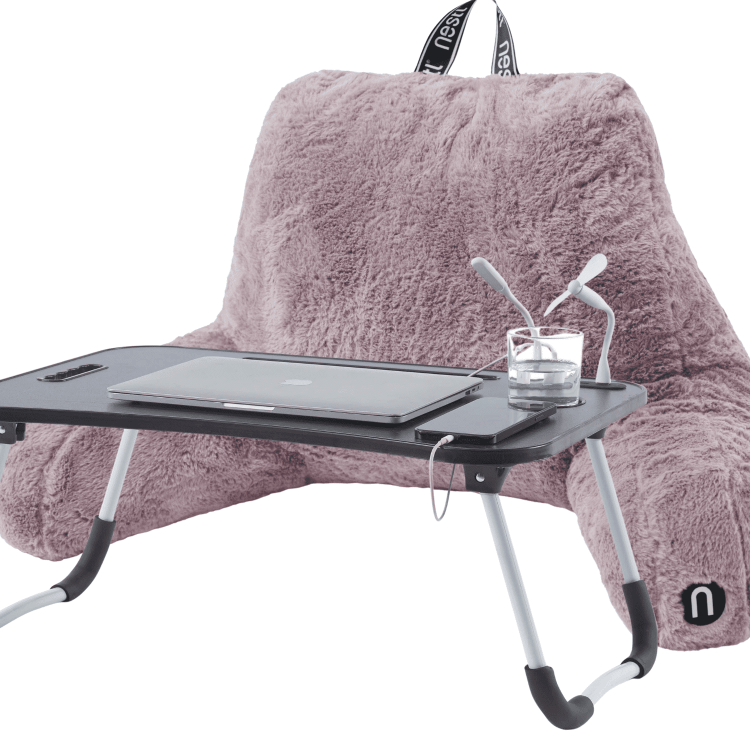 Nestl Fur Reading Pillow with Lap Desk, Stylish Arm Rest Pillow, Lap Desk with Backrest Pillow for Sitting in Bed, Faux Fur, Dusty Purple