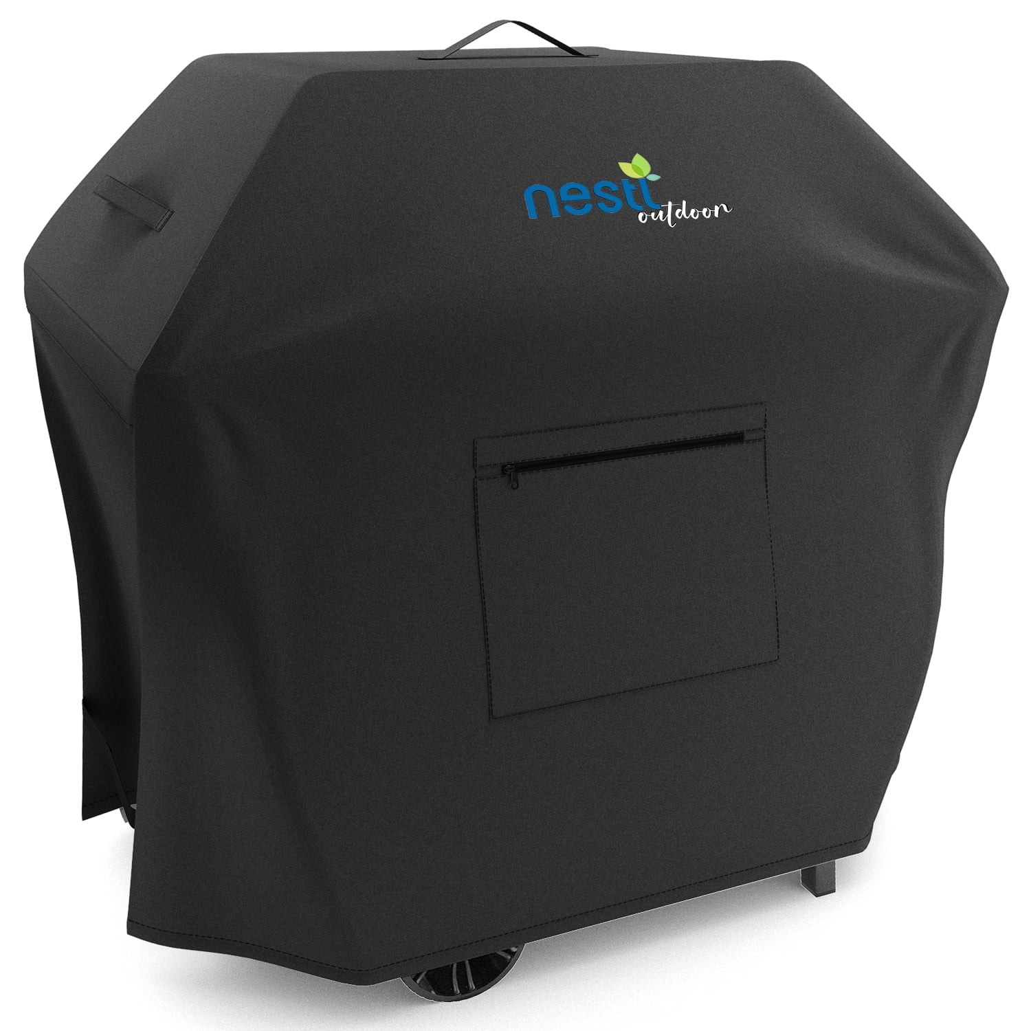 Nestl Heavy Duty Black Waterproof BBQ Grill Cover with Zipper Pocket