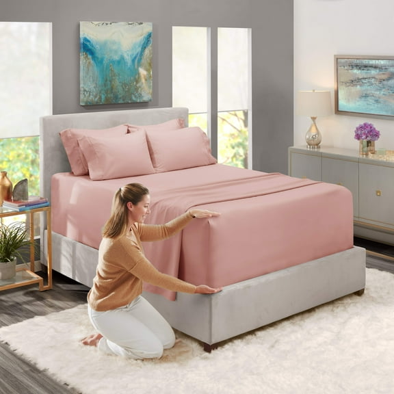 Nestl Extra Deep Pocket Full Size Sheets - 6 Piece Soft Microfiber Bed Sheets Set Fits 18"-24" Mattresses, Peach Biege