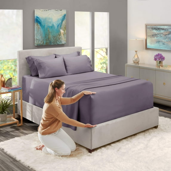 Nestl Extra Deep Pocket King Sheets - 6 Piece Soft Microfiber Bed Sheets Set Fits 18"-24" Mattresses, Grayish Purple