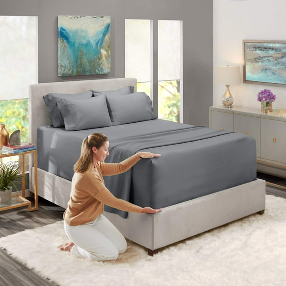 Nestl Extra Deep Pocket King Sheets - 6 Piece Soft Microfiber Bed Sheets Set Fits 18"-24" Mattresses, Grey