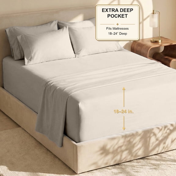 Nestl Extra Deep Pocket King Sheets - 6 Piece Soft Microfiber Bed Sheets Set Fits 18"-24" Mattresses, Linen