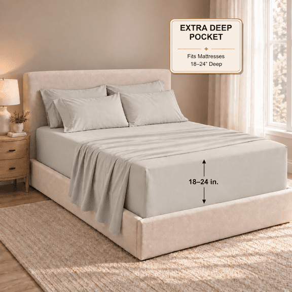 Nestl Extra Deep Pocket Queen Sheets - 6 Piece Soft Microfiber Bed Sheets Set Fits 18"-24" Mattresses, Linen