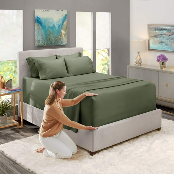 Nestl Extra Deep Pocket Queen Sheets - 6 Piece Soft Microfiber Bed Sheets Set Fits 18"-24" Mattresses, Olive Green