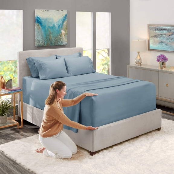 Nestl Extra Deep Pocket Queen Sheets - 6 Piece Soft Microfiber Bed Sheets Set Fits 18"-24" Mattresses, Stone Blue