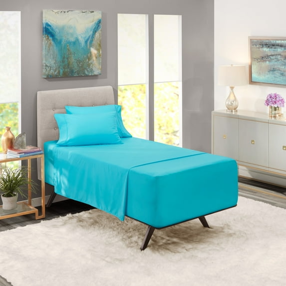 Nestl Extra Deep Pocket Twin Sheets - 4 Piece Soft Microfiber Bed Sheets Set Fits 18"-24" Mattresses, Beach Blue