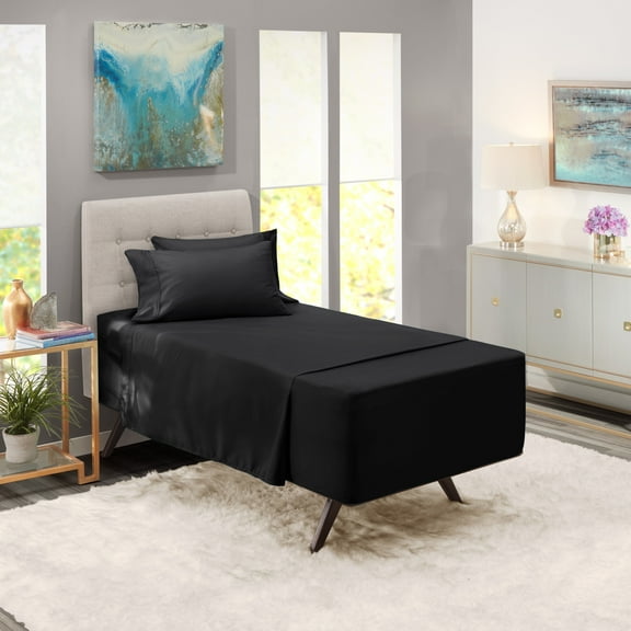 Nestl Extra Deep Pocket Twin Sheets - 4 Piece Soft Microfiber Bed Sheets Set Fits 18"-24" Mattresses, Black