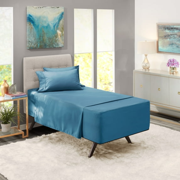 Nestl Extra Deep Pocket Twin Sheets - 4 Piece Soft Microfiber Bed Sheets Set Fits 18"-24" Mattresses, Blue Heaven