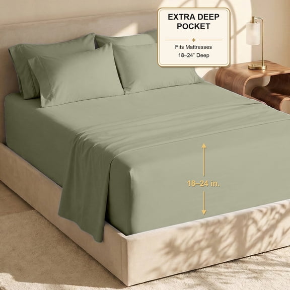 Nestl Extra Deep Pocket Twin Sheets - 4 Piece Soft Microfiber Bed Sheets Set Fits 18"-24" Mattresses, Sage Green
