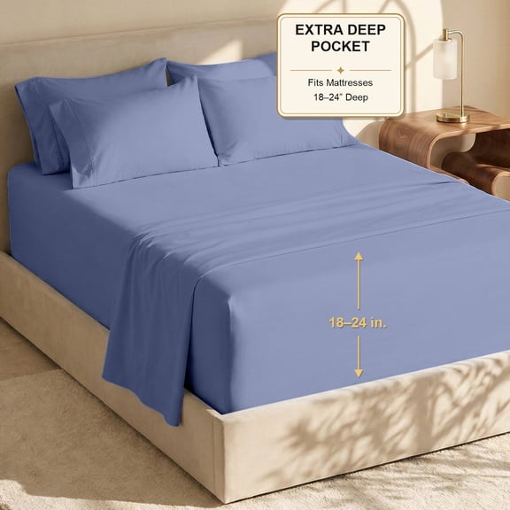 Nestl Extra Deep Pocket Twin Sheets - 4 Piece Soft Microfiber Bed Sheets Set Fits 18"-24" Mattresses, Steel Blue