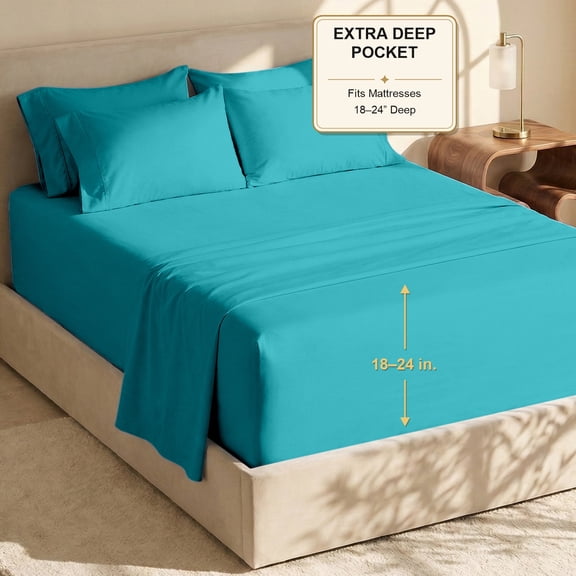 Nestl Extra Deep Pocket Twin Sheets - 4 Piece Soft Microfiber Bed Sheets Set Fits 18"-24" Mattresses, Teal