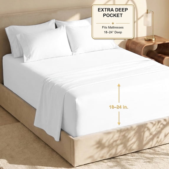 Nestl Extra Deep Pocket Twin Sheets - 4 Piece Soft Microfiber Bed Sheets Set Fits 18"-24" Mattresses, White