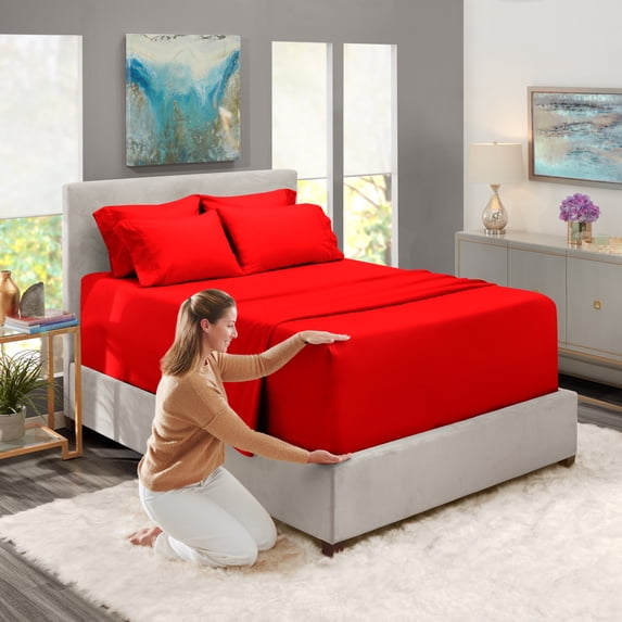 Nestl Extra Deep Pocket California King Sheets - 6 Piece Soft Microfiber Bed Sheets Set Fits 18"-24" Mattresses, Cherry red