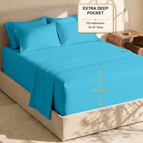 Nestl Extra Deep Pocket Queen Sheets - 6 Piece Soft Microfiber Bed Sheets Set Fits 18"-24" Mattresses, Beach Blue