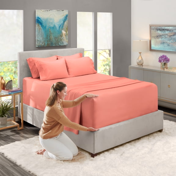 Clara Clark Hotel Luxury Soft Microfiber Extra Deep Pocket 7 Piece Bed Sheets Set, Fits 18"-24", Split King, Misty Rose