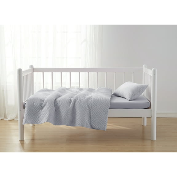 Nestl Baby Quilts Kids Bedspread, 3-Piece Diamond Weave Lightweight Toddler Bedding, Gray
