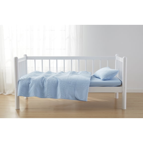 Nestl Baby Quilts Kids Bedspread, 3-Piece Grid Weave Lightweight Toddler Bedding, Blue