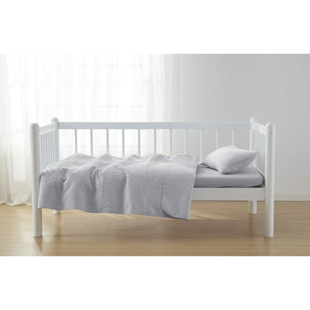 Nestl Baby Quilts Kids Bedspread, 3-Piece Grid Weave Lightweight Toddler Bedding, Gray