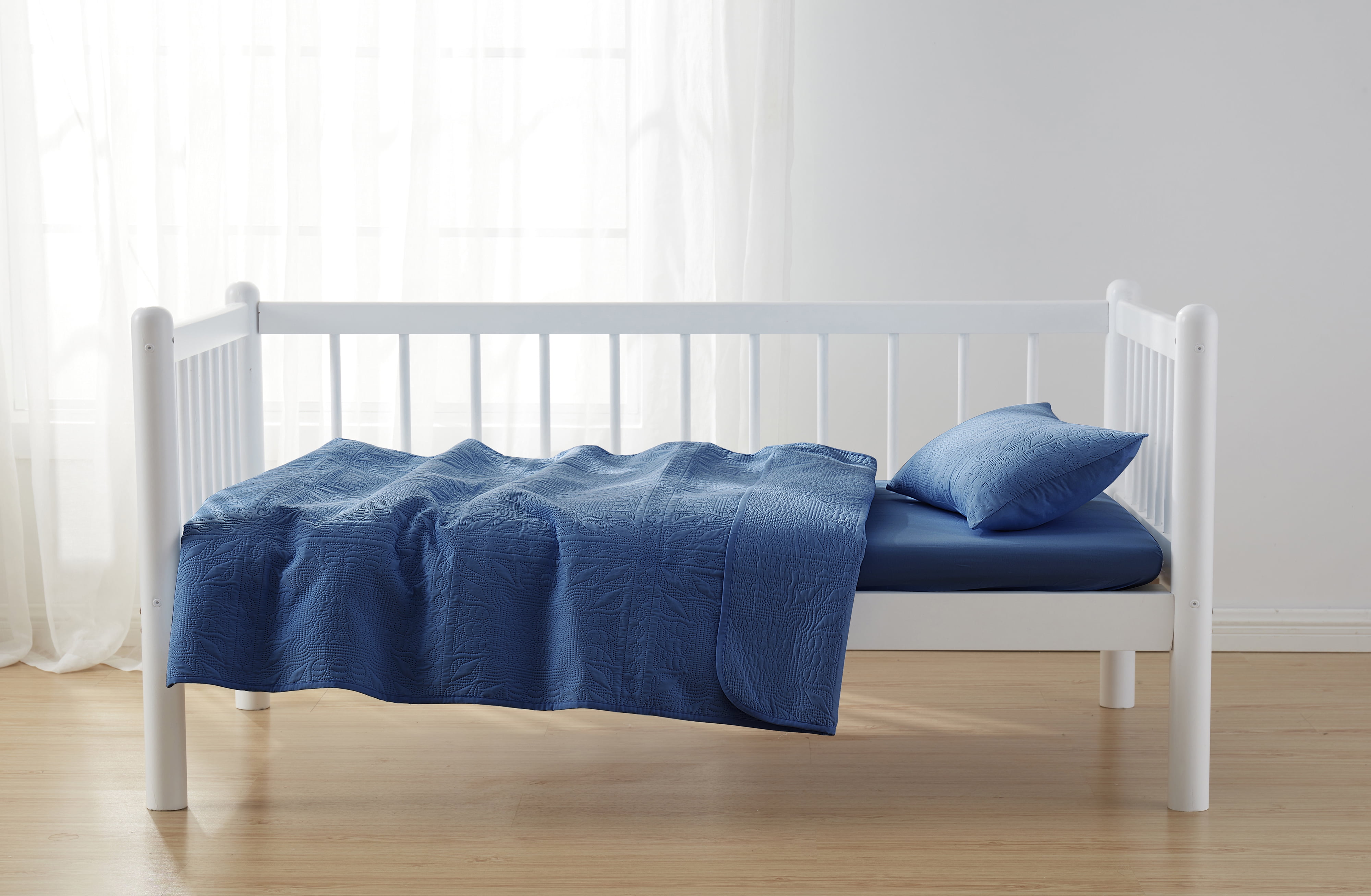 Nestl Baby Quilts Kids Bedspread, 3-Piece Grid Weave Lightweight Toddler Bedding, Navy