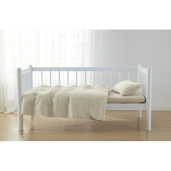 Nestl Baby Quilts Kids Bedspread, 3-Piece Grid Weave Lightweight Toddler Bedding, Off White