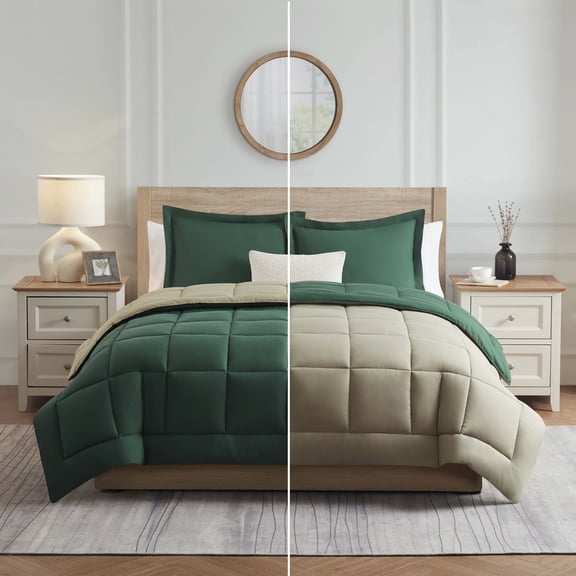 Nestl King Size Comforter Set, 3 Piece Bed in a Bag, Reversible Down Alternative Bedding Set, Hunter & Sage Green